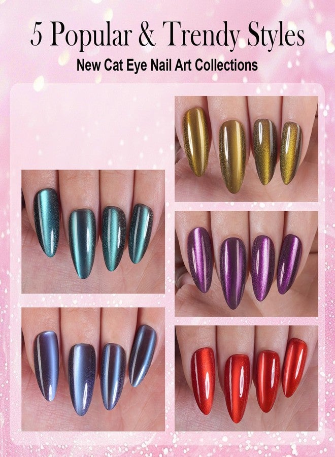 Vansiho 300Pcs Cat Eye Press on Nails, Glossy Glitter Cat Eye Designs Nail Tips for Women, Medium Almond Soft Gel Fake Nails, for Women and Girls Glossy Reusable Nail Tips in 15 Sizes - Image 2